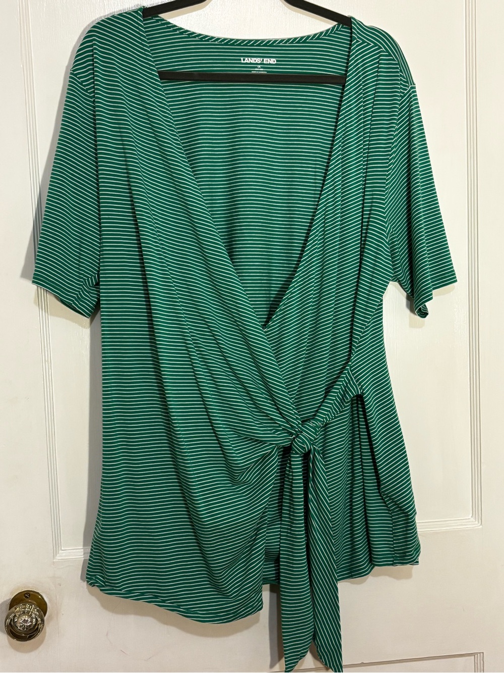 Lands' End Green and White Striped Tie-Front Tunic